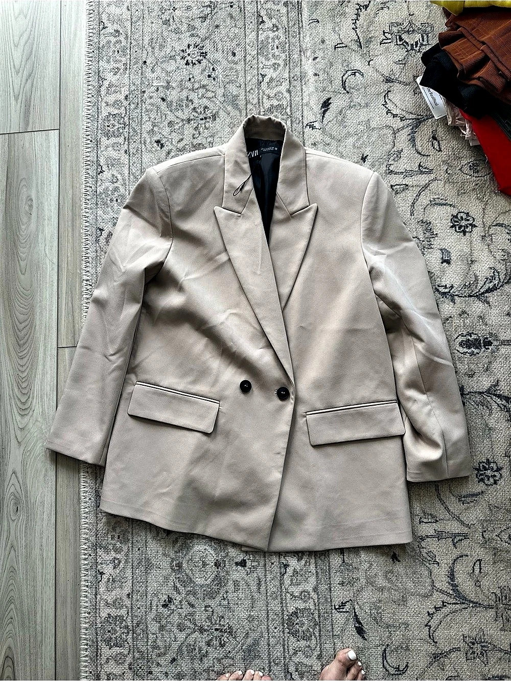Zara Oversized Double-Breasted Blazer Beige XL